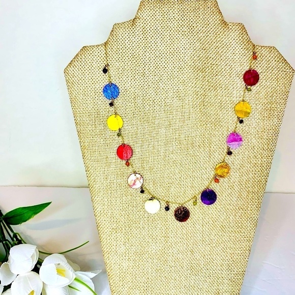 Multi Color Dangle 18” Disk Gold Filled Necklace With Toggle Closure NWT! - Picture 1 of 6